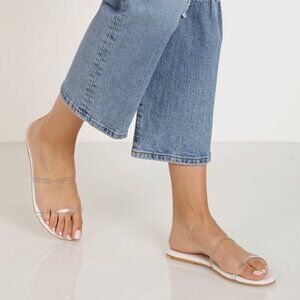 Tkees Gemma Sandal White Clear Leather Sole Round Toe Summer Shoe Sz 10